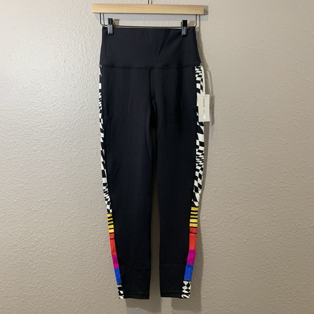 NWT Hurley NASCAR‎ Women's Black Rainbow Athletic Leggings Medium Car Racing